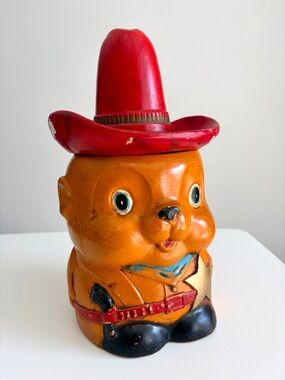 Vintage 1960s Cowboy Bear Cookie Jar - Made in Japan